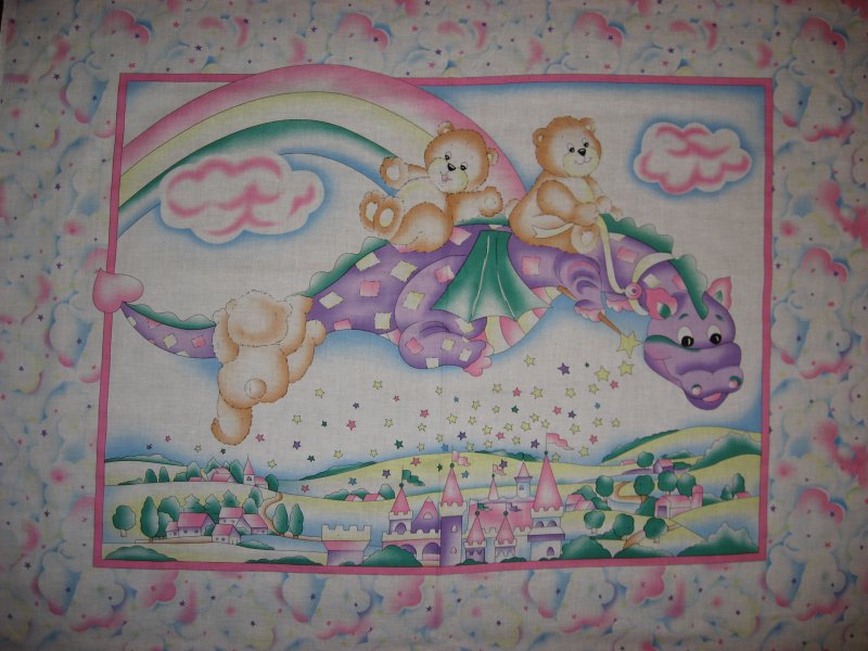 Image 0 of Purple Dragon Fabric Teddy bear Castle Rainbow Wall Panel To sew