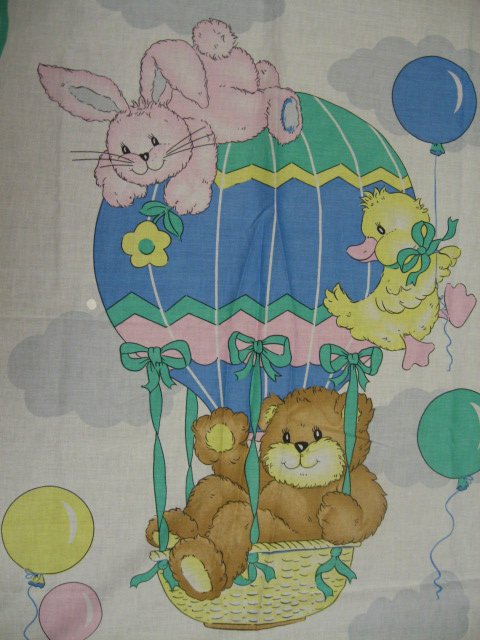 Image 0 of Teddy bear Bunny Duck Hot air balloon Crib Quilt Fabric Panel to sew