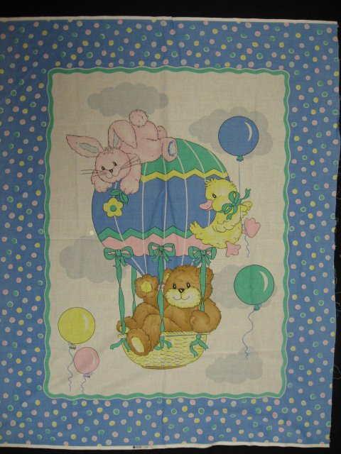 Image 1 of Teddy bear Bunny Duck Hot air balloon Crib Quilt Fabric Panel to sew