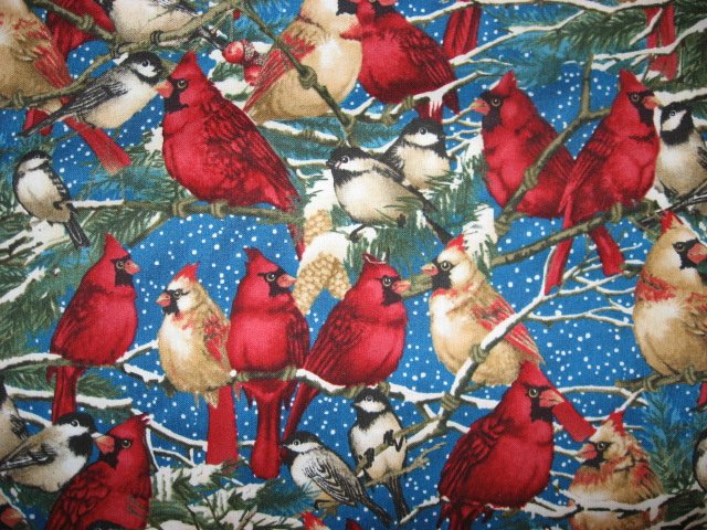 Image 0 of Cardinals Male Female Chickadee Wilmington Cotton fabric by the yard