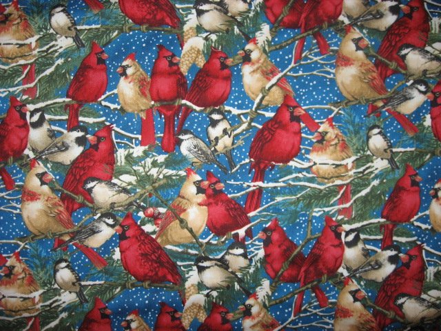 Image 1 of Cardinals Male Female Chickadee Wilmington Cotton fabric by the yard