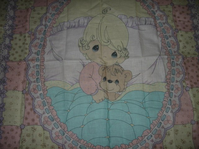 Precious Moments Girl and Teddy Bear rare Quilt Fabric Panel to sew