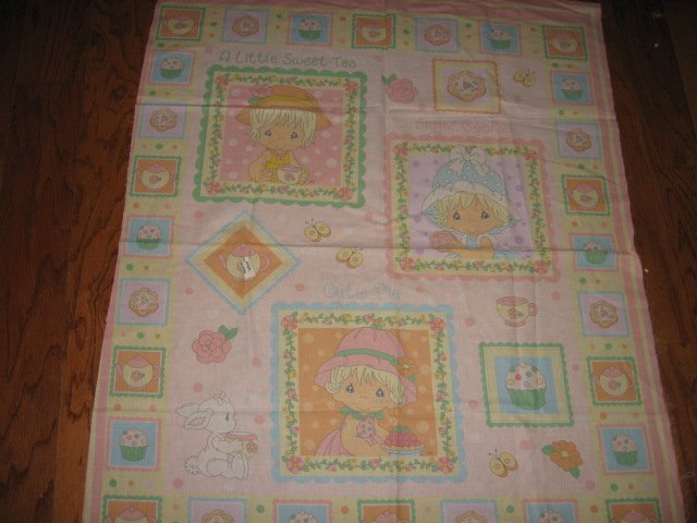 Image 0 of Precious Moments Girl Hat Quilt Vintage Fabric Panel to sew or hang