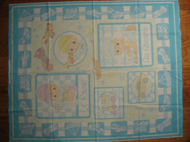 Image 0 of Precious Moments Little Boy Toy Train Race Car Crib Quilt Fabric Panel To Sew 