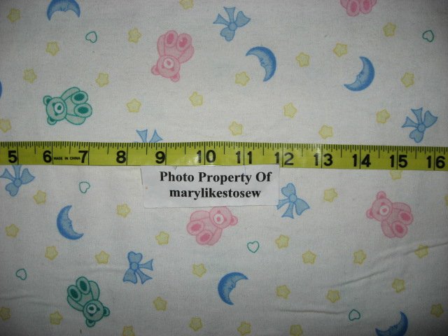 Image 0 of Tiny teddy bears moons and stars for Baby white 100% cotton flannel By the Yard