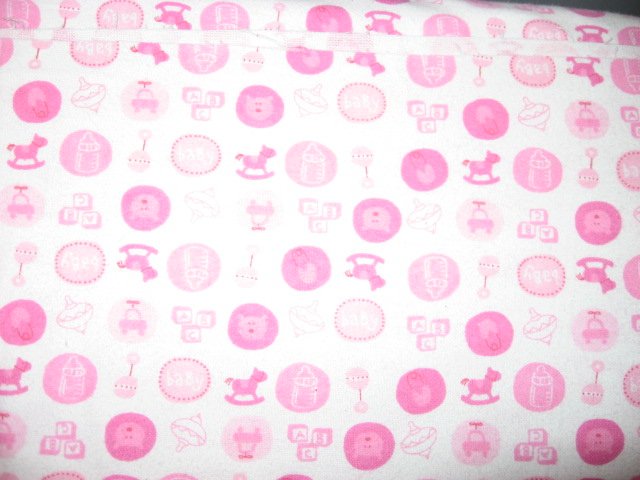 Tops Blocks Rocking Horse baby Rattle pink Flannel By The Yard 