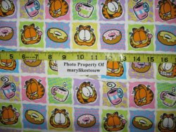 Thumbnail of SNUGGLE FLANNEL GARFIELD Cat Coffee Donuts Whimsical Faces Smiles By The Yard