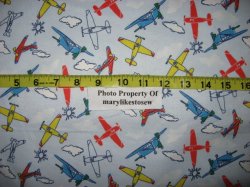 Thumbnail of SNUGGLE FLANNEL Blue Airplanes Transportation Sky Clouds Sun SOFT By the Yard