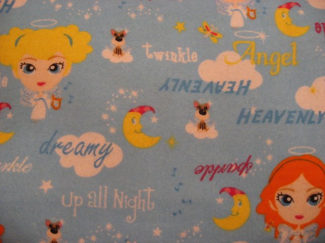 Image 0 of Girl Angel dog Clouds Moon Pre Teen 100% cotton Flannel By the Yard