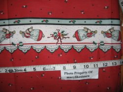 Thumbnail of FABRIC 1988 RARE Daisy Kingdom Christmas Bunny Trumpet Border Print Cotton
