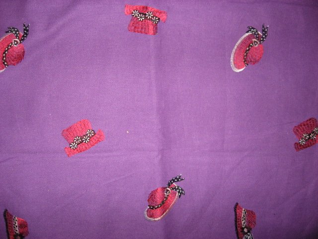 Red Hat embroidered Flowers Purple Cotton  fabric 54 wide