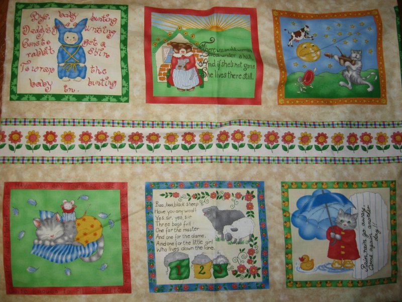 Fabric pillow panels set of Six small Nursery Rhymes to sew Rare