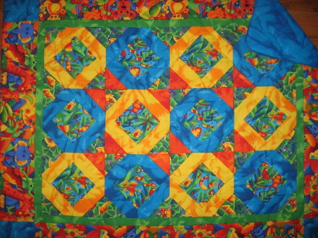 Image 0 of Jungle animals Bird Frog Monkey Tropical Child bed fabric quilt 