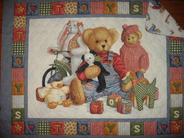Image 0 of Daisy Kingdom Blue Jean Teddy Panda finished baby crib quilt