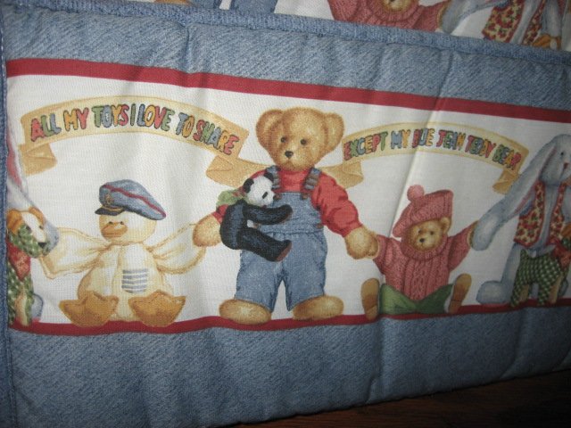 Image 2 of Daisy Kingdom Blue Jean Teddy Panda finished baby crib quilt and 152