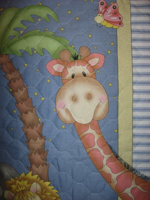 Image 3 of Bazoople Giraffe Zebra Monkey Lion Elephant child crib quilt finished edge