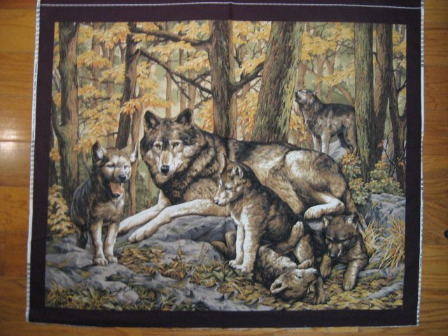 Wolf Family Cubs Forest scene fabric Wall Panel   