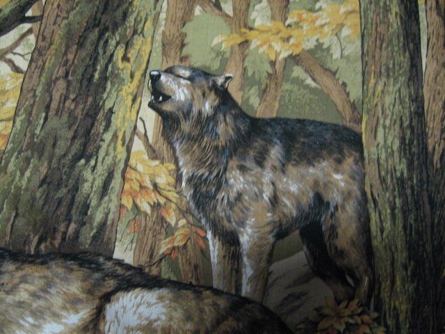 Image 4 of Wolf Family Cubs Forest scene fabric Wall Panel   