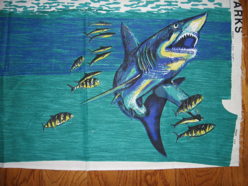 Image 0 of Baby Shark not licensed ADULT shorts fabric panel  M L XL  to sew Rare