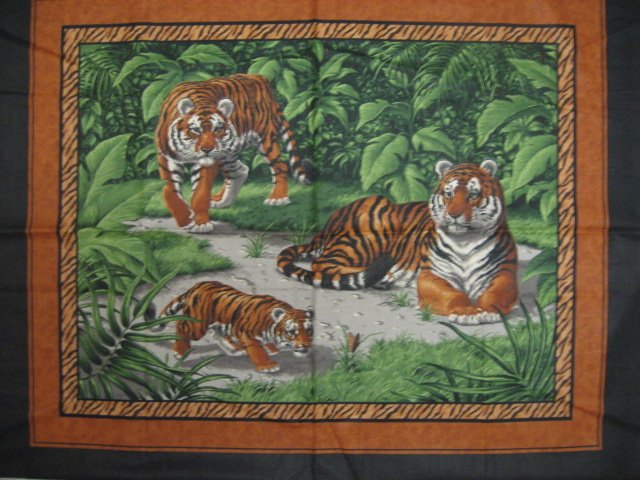 Tiger and Mate with baby animal butterfly jungle Fabric Wall Panel to sew // 