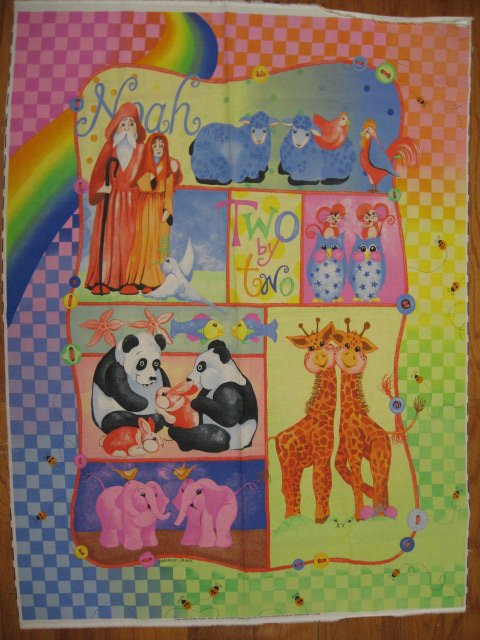 Noah's Ark Baby Girl Pink Rare Crib quilt fabric panel to sew