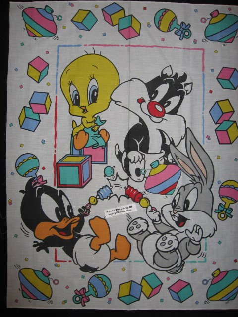 Image 0 of Crib quilt Fabric Panel Baby Tweety Sylvester Bugs Bunny Daffy RARE! YOU SEW