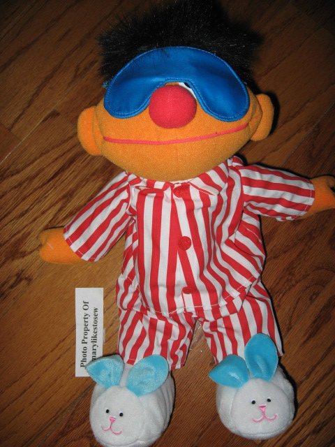 Image 0 of Sesame Street Ernie Talking Singing Snoring with Bunny Slippers Toy Doll /
