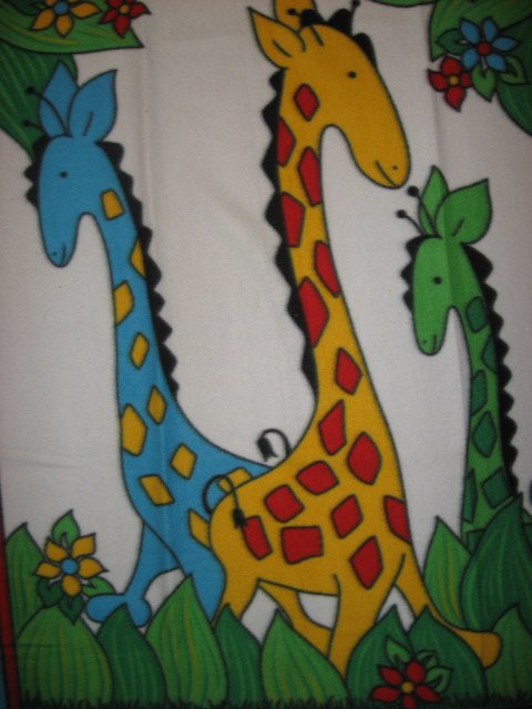 Image 1 of Giraffe Child Bed size Fleece blanket Whimsical  Primary Colors /