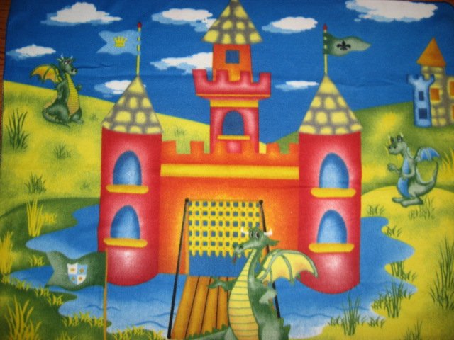 Dragon Castle Moat Flags Child bed size fleece blanket 48x59 rare