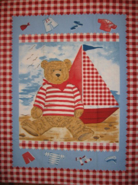 Image 0 of Teddy Bear Toy Sailboat sail boat Seagull Sand Sea Child bed size fleece blanket