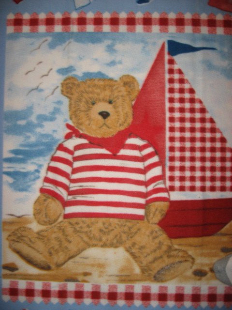 Image 1 of Teddy Bear Toy Sailboat sail boat Seagull Sand Sea Child bed size fleece blanket