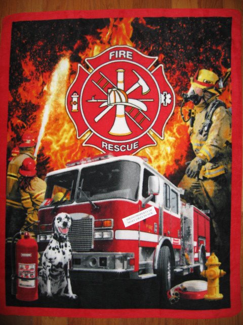 Image 0 of Firetruck Engine Dalmatian Dog Fireman fleece Blanket 