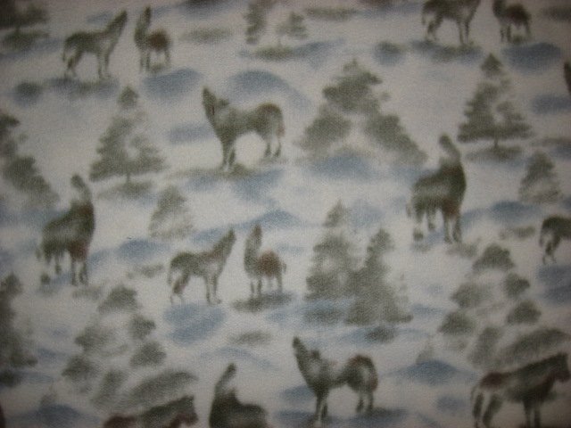 Image 0 of Wolf Wolves pine trees white gray fleece by the yard to make tie blanket or sew