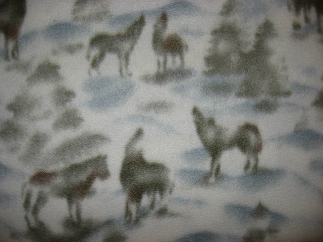 Image 1 of Wolf Wolves pine trees white gray fleece by the yard to make tie blanket or sew