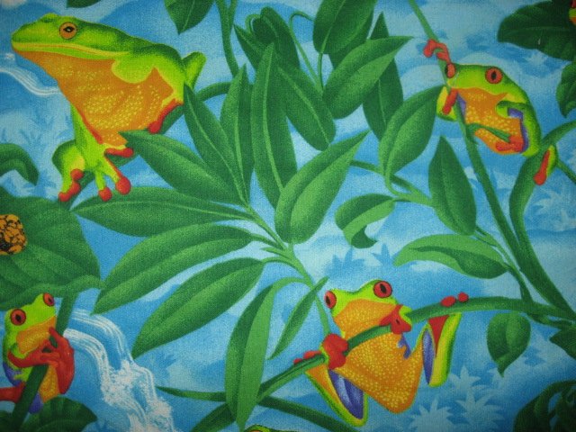 Image 0 of Tree Frog toad Jungle rare leaf waterfall Plants fabric by the yard last one