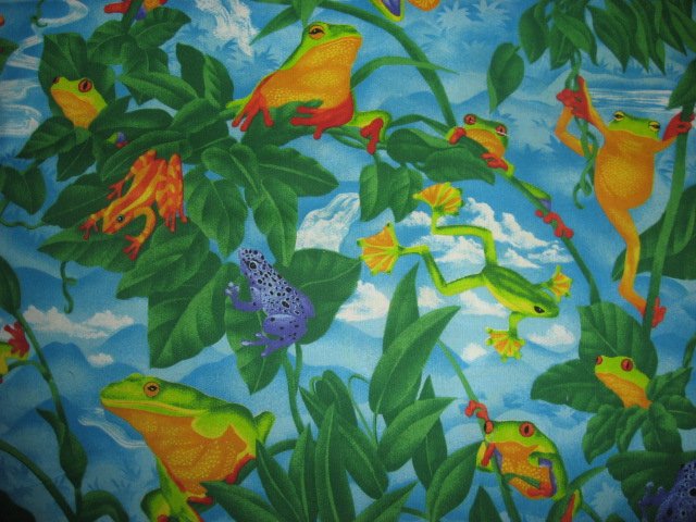 Image 1 of Tree Frog toad Jungle rare leaf waterfall Plants fabric by the yard last one