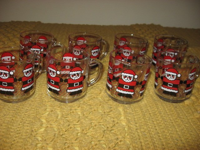 Image 1 of Santa Luminarc eight glass mug set red black white 