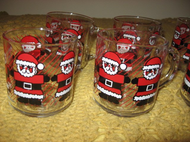 Image 3 of Santa Luminarc eight glass mug set red black white 