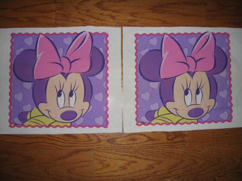 Image 0 of Minnie Mouse lilac background and pink border TWO pillow panels the same to Sew 