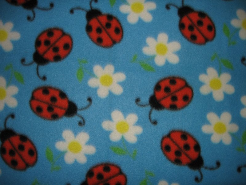 Image 0 of Ladybug Daisy Daisies blue Fleece Blanket or toddler snuggle 