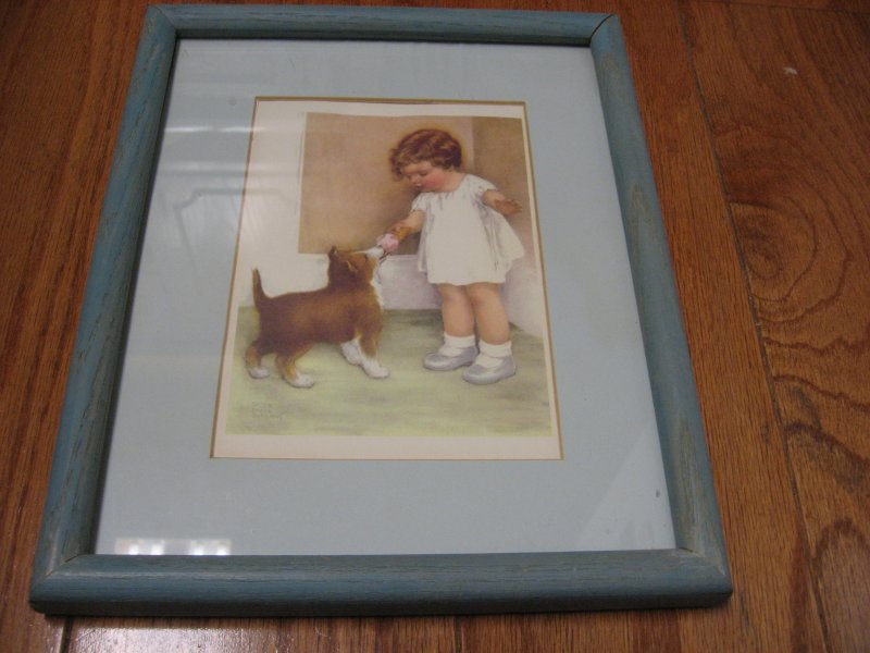 Little Girl with Dog Puppy reproduction of signed painting by Bessie Pease 