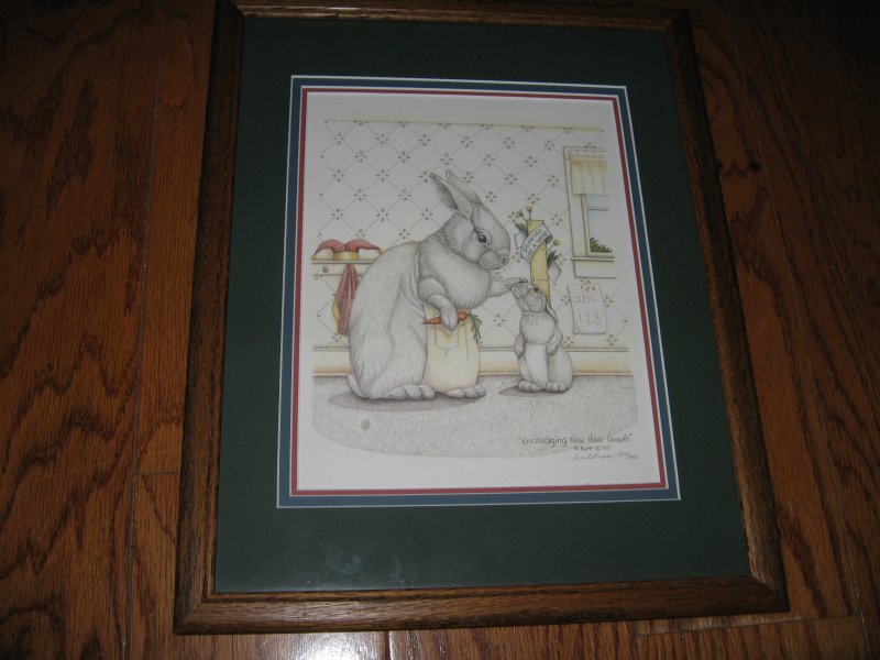 Bunnies Sue B Rupp Pen/Ink Print Signed/Numbered Encouraging New Hare Growth 