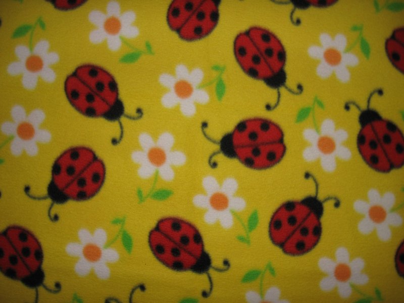 Image 0 of Lady Bug red insect daisy flower on a yellow baby fleece blanket