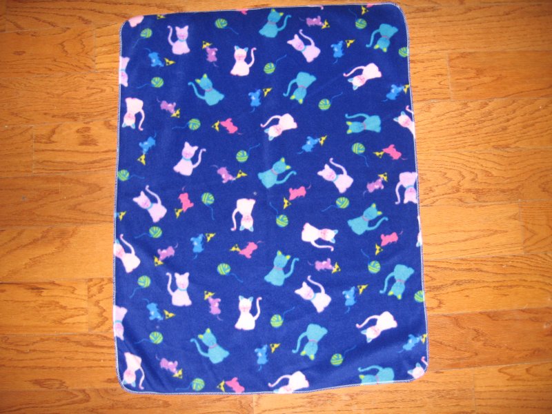 Image 0 of Kitty cat kitten yarn ball on royal blue pet crace fleece blanket