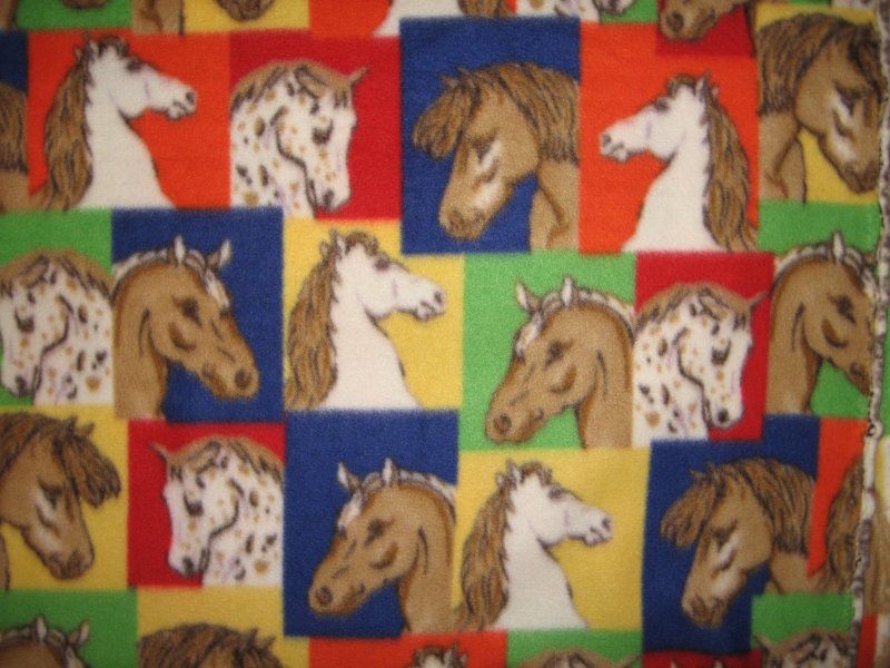 Image 0 of horse heads in primary colored squares fleece blanket or toddler daycare