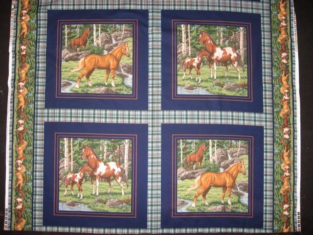 Horses in the woods stream Fabric pillow panels set of four pictures  