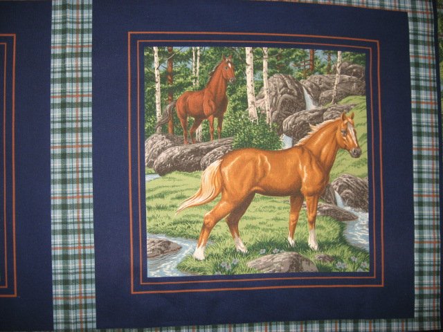 Image 1 of Horses in the woods stream Fabric pillow panels set of four pictures  
