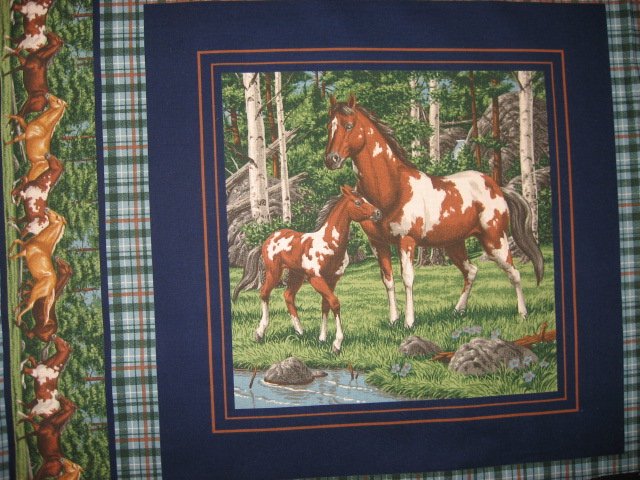 Image 2 of Horses in the woods stream Fabric pillow panels set of four pictures  