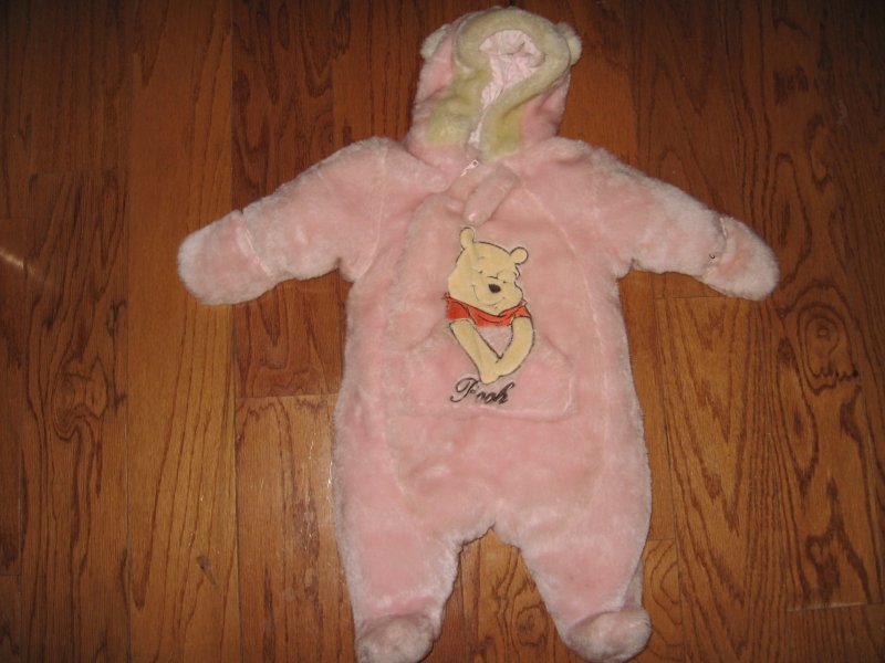 Image 0 of Winnie the Pooh girl Plush fleece pink snow suit like new 3-6 months /