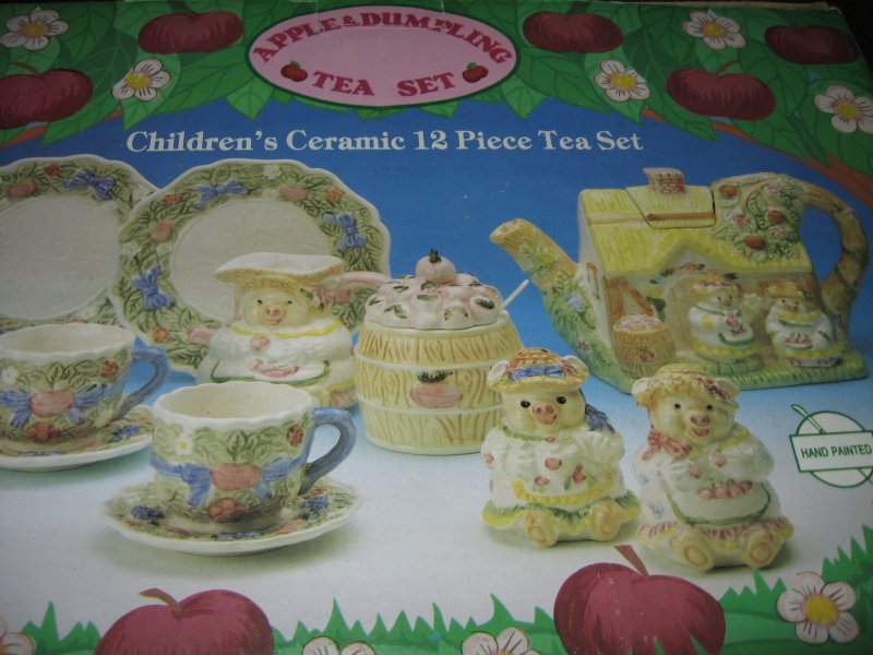 Image 2 of Tea Set Apple and Dumpling Child Ceramic 12 piece Hand Painted
